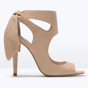 Zara nude suede high heels with ribbon
